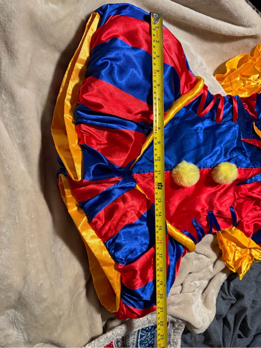 Medium Jester Costume - Blue/Red/Yellow Plush Pom-Pom Outfit - Picture 6 of 6